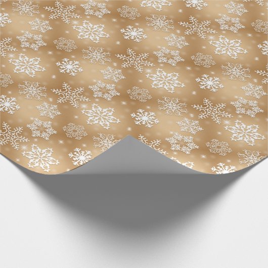 Schneeflocken auf Gold Geschenkpapier (Ecke)