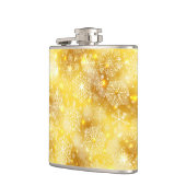 Schneeflocken auf goldenen Flächen Flachmann (Links)