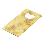 Schneeflocken auf goldenen Flächen Geldbeutel Flaschenöffner (Vorderseite Schrägansicht)