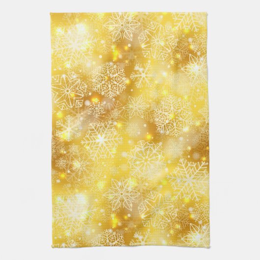 Schneeflocken auf goldenen Flächen Geschirrtuch (Vertikal)