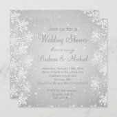 Schneeflocken auf grauem Hintergrund Polterabend Einladung (Vorne/Hinten)