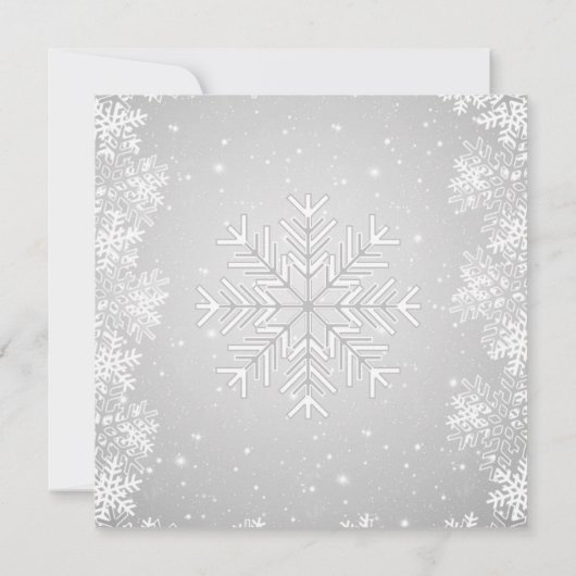 Schneeflocken auf grauem Hintergrund Polterabend Einladung (Rückseite)