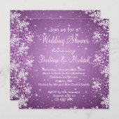 Schneeflocken auf lila Hintergrund Polterabend Einladung (Vorne/Hinten)