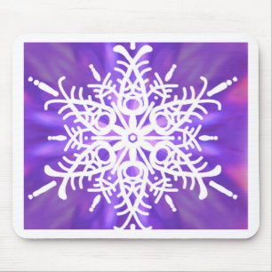 Schneeflocken auf Lila Mousepad