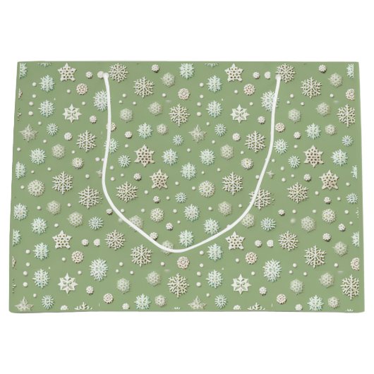 Schneeflocken auf Minze Große Geschenktüte (Vorderseite)