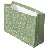 Schneeflocken auf Minze Große Geschenktüte (Vorderseite Schrägansicht)