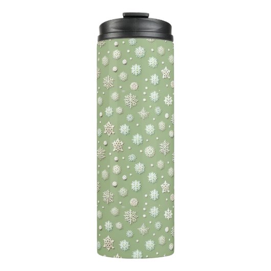 Schneeflocken auf Minze Thermosbecher (Vorderseite)