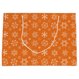 Schneeflocken auf Orange Weihnachtsgeschenktasche Große Geschenktüte