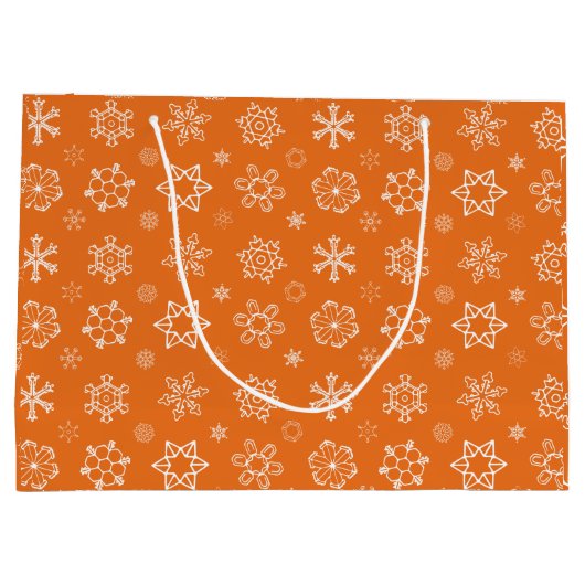 Schneeflocken auf Orange Weihnachtsgeschenktasche Große Geschenktüte (Rückseite)