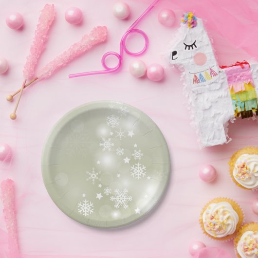 Schneeflocken auf Papier-Tellern Pappteller (Party)