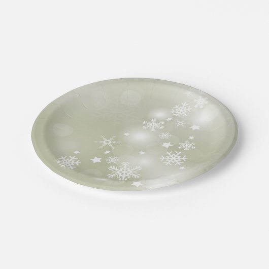Schneeflocken auf Papier-Tellern Pappteller (Schrägansicht)