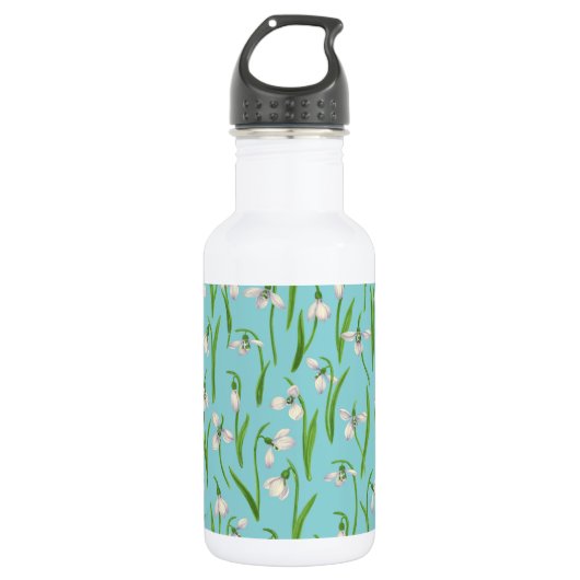 Schneeflocken auf Poolblau Edelstahlflasche (Vorderseite)