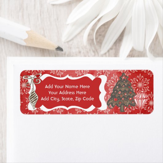 Schneeflocken auf Red Holiday-Rücksendeadressen-Au (Insitu)