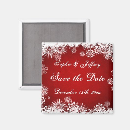 Schneeflocken auf rot Speichern des Datumsmagazins Magnet (Vorderseite/Rückseite)