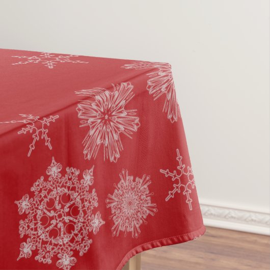 Schneeflocken auf rotem Hintergrund Tischdecke (Beispiel)