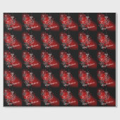 Schneeflocken auf rotem und schwarzem Hintergrund. Geschenkpapier (Flach)