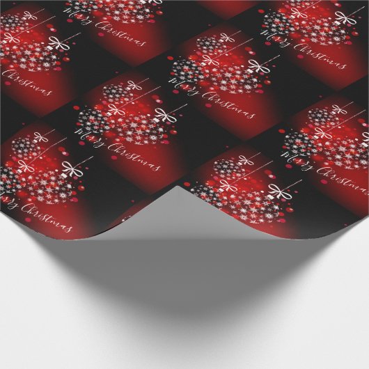 Schneeflocken auf rotem und schwarzem Hintergrund. Geschenkpapier (Ecke)
