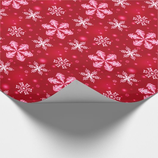 Schneeflocken auf rotem WeihnachtsPackpapier Geschenkpapier (Ecke)