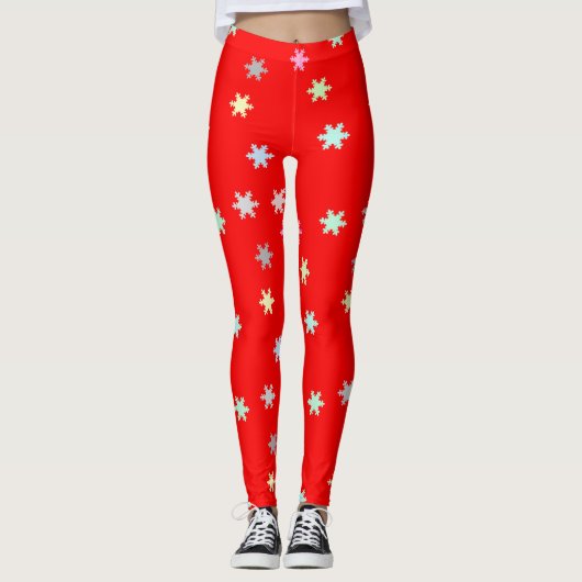 Schneeflocken auf roten Leggings (Vorderseite)