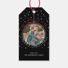 Schneeflocken auf schwarz | Foto Weihnachten Geschenkanhänger