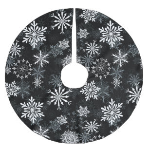 Schneeflocken auf Schwarzem Polyester Weihnachtsbaumdecke