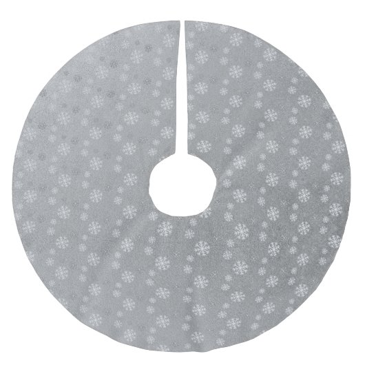 Schneeflocken auf Silber Polyester Weihnachtsbaumdecke (Vorderseite)