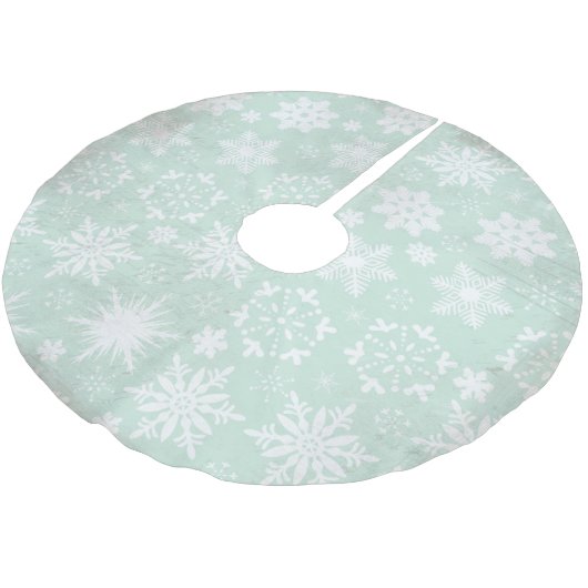 Schneeflocken auf Soft Blue Holiday Tree Skirt Polyester Weihnachtsbaumdecke (Schrägansicht)