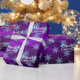 Schneeflocken auf violettem Metallpapier Geschenkpapier