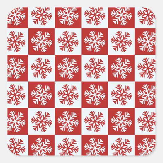 Schneeflocken-Aufkleber aus Rot-Weiß Quadratischer Aufkleber (Vorderseite)