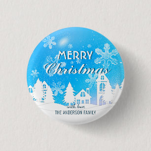 Schneeflocken aus dem blauen Weißen Haus Weihnacht Button