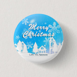 Schneeflocken aus dem blauen Weißen Haus Weihnacht Button