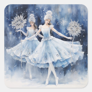 Schneeflocken aus dem Nussknacker-Ballett Quadratischer Aufkleber