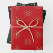 Schneeflocken aus dunkelgrünem Gold Geschenkpapier Set (Beispiel)