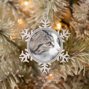 Schneeflocken aus Foto der Hauskatze Weihnachtsbau Zinn-Ornament