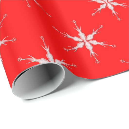 Schneeflocken aus Glas im roten Hintergrund Geschenkpapier (Rolleneckpunkt)