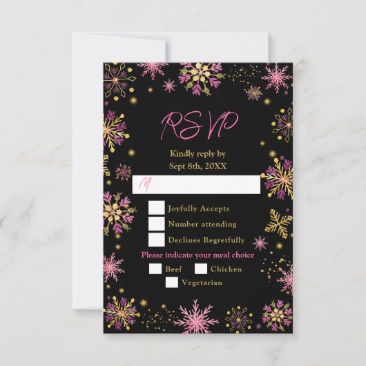 Schneeflocken aus Gold und Rosa Wintermesse RSVP Karte (Vorderseite)