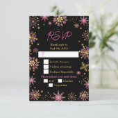 Schneeflocken aus Gold und Rosa Wintermesse RSVP Karte (Stehend Vorderseite)