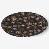 Schneeflocken aus Gold und Schwarz Pappteller (Schrägansicht)