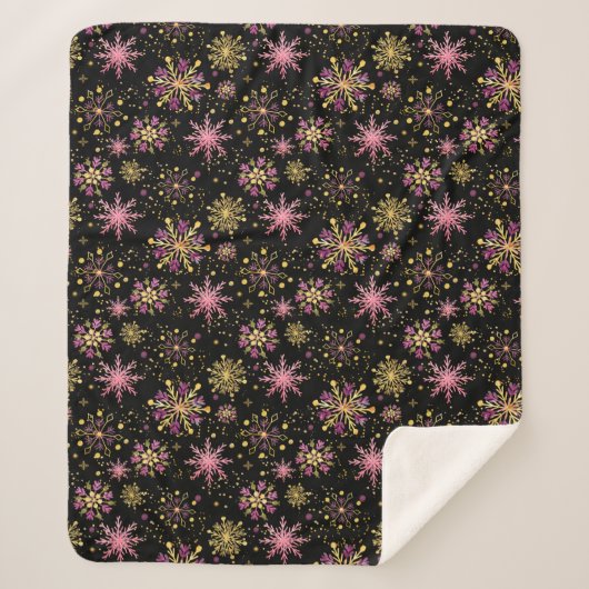 Schneeflocken aus Gold und Schwarz Sherpadecke (Vorderseite)