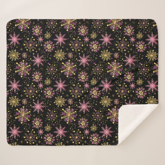 Schneeflocken aus Gold und Schwarz Sherpadecke (Vorderseite (Horizontal))