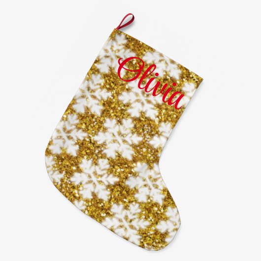 Schneeflocken aus goldglänzenden Glitzer Großer Weihnachtsstrumpf (Vorderansicht (hängend))