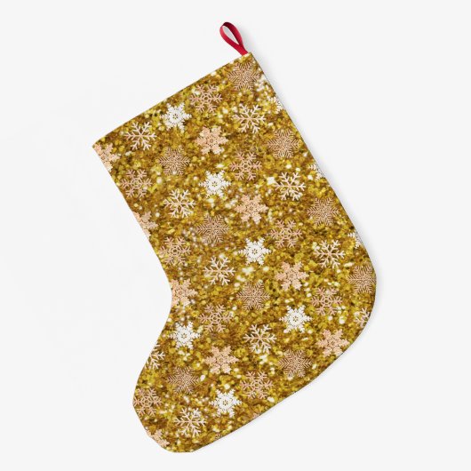 Schneeflocken aus goldglänzenden Glitzer Großer Weihnachtsstrumpf (Rückseite (Hängend))