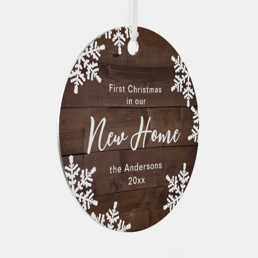 Schneeflocken aus Holz in unserer neuen Zuhause Ornament Aus Metall (Vorderseite Rechts)
