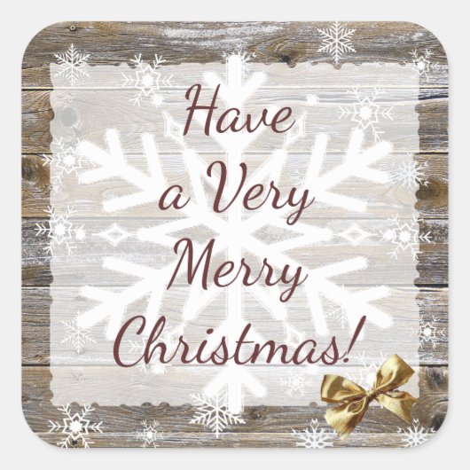 Schneeflocken aus Holz und Gold Weihnachten Quadratischer Aufkleber (Vorderseite)