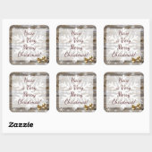 Schneeflocken aus Holz und Gold Weihnachten Quadratischer Aufkleber (Blatt)