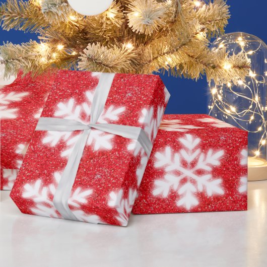 Schneeflocken aus rotem Nordpol | funkelnder Schne Geschenkpapier (Feiertage)