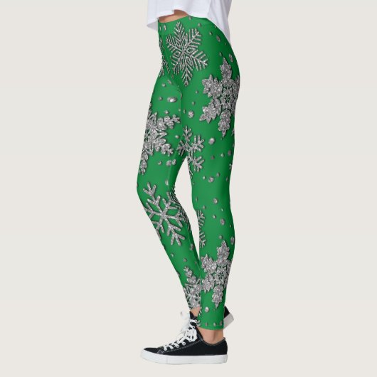 Schneeflocken aus silberfarbenem Glitzer Leggings (Links)
