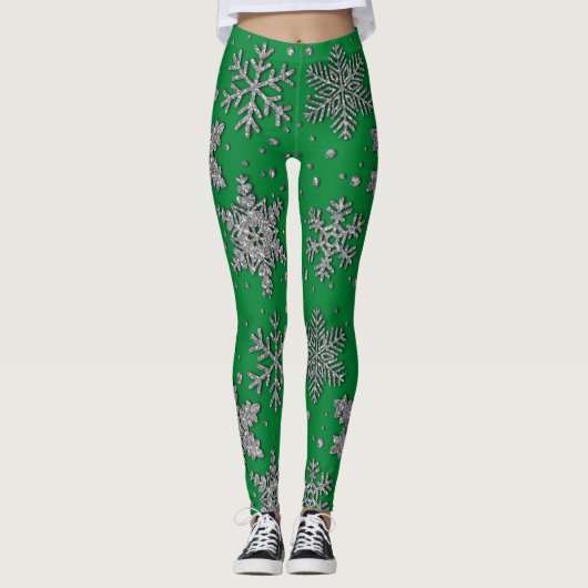 Schneeflocken aus silberfarbenem Glitzer Leggings (Vorderseite)