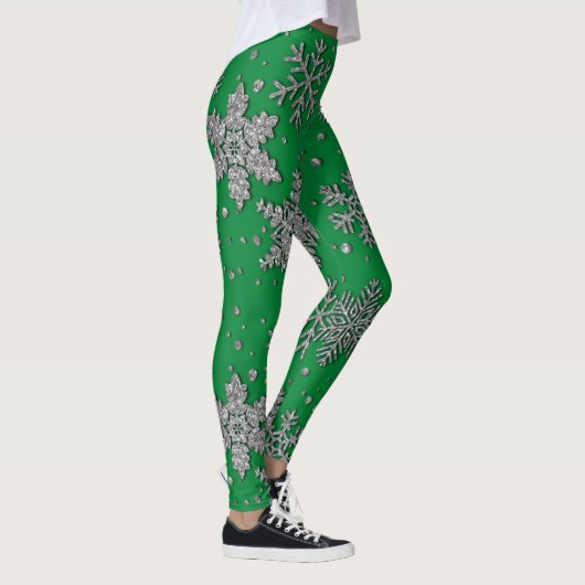 Schneeflocken aus silberfarbenem Glitzer Leggings (Rechts)