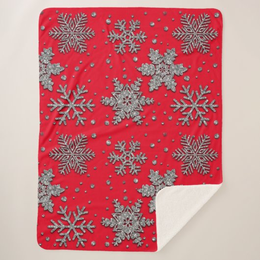 Schneeflocken aus silberfarbenem Glitzer Sherpadecke (Vorderseite)